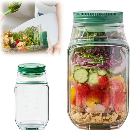 Salad Container with Built-In Dressing Cup Portable Layered Salad Jar for Meal Prep Easy-Fill Side Opening Lid 1 Pack