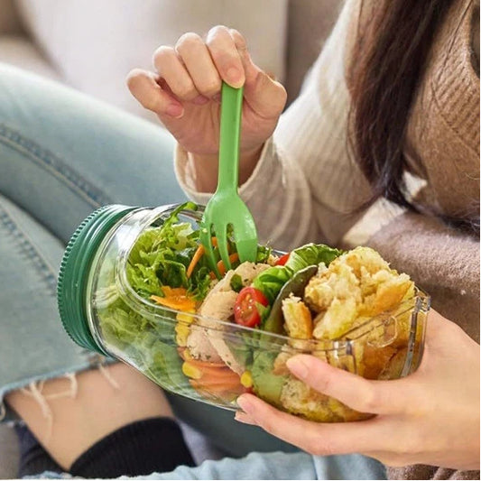 Salad Container with Built-In Dressing Cup Portable Layered Salad Jar for Meal Prep Easy-Fill Side Opening Lid 1 Pack
