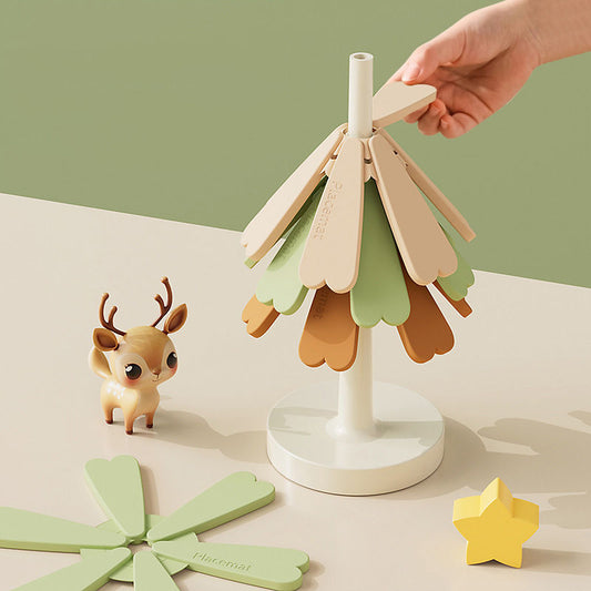 Christmas Tree Silicone Heat-Resistant Mat – Multi-Layer Trivet, Placemat & Coaster for Home Use (Yellow-Green with Star)