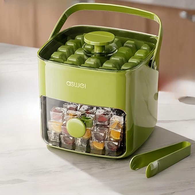 Premium Ice Cube Tray Set – Clear-Lid Ice Mold for Clean Ice, Perfect for Whiskey, Beer, Cocktails & Coffee – Includes Tweezers + 2 Storage Trays