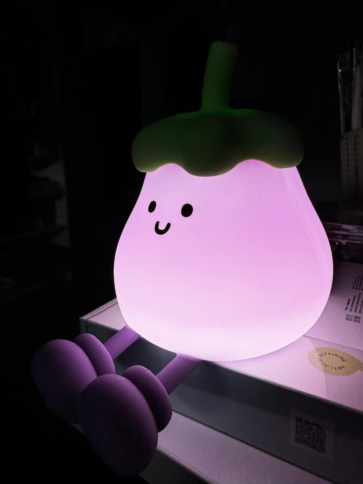 Cute Squishy Eggplant Silicone Night Light | Tap Control Rechargeable Bedside Lamp for Kids & Home Decor