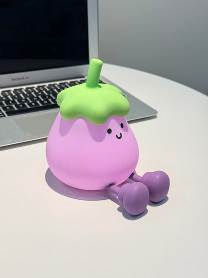 Cute Squishy Eggplant Silicone Night Light | Tap Control Rechargeable Bedside Lamp for Kids & Home Decor
