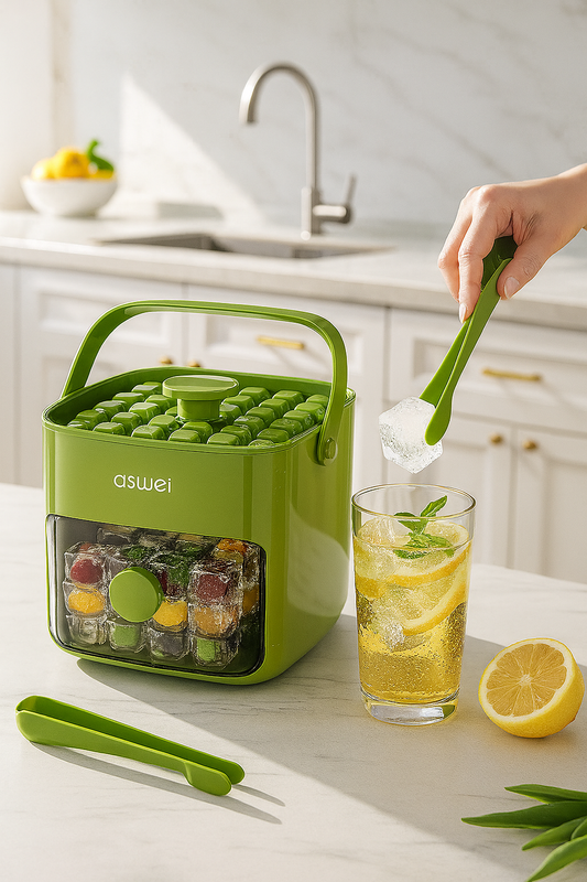 Premium Ice Cube Tray Set – Clear-Lid Ice Mold for Clean Ice, Perfect for Whiskey, Beer, Cocktails & Coffee – Includes Tweezers + 2 Storage Trays