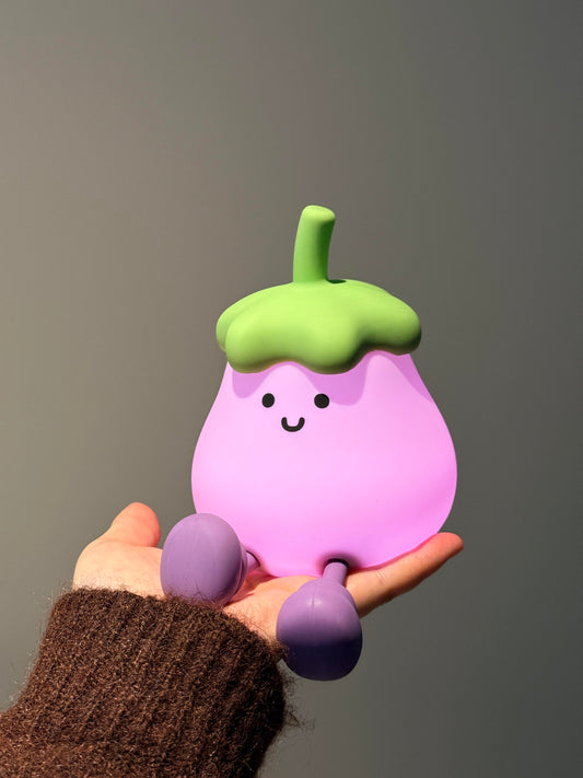 Cute Squishy Eggplant Silicone Night Light | Tap Control Rechargeable Bedside Lamp for Kids & Home Decor