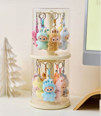 LABUBU Rotating Display Case 4.0 – Dustproof Plush Keychain Organizer Box, 360° Spinning Storage Stand for Pop Mart Figures, Blind Box Dolls, and Collectible Keychains