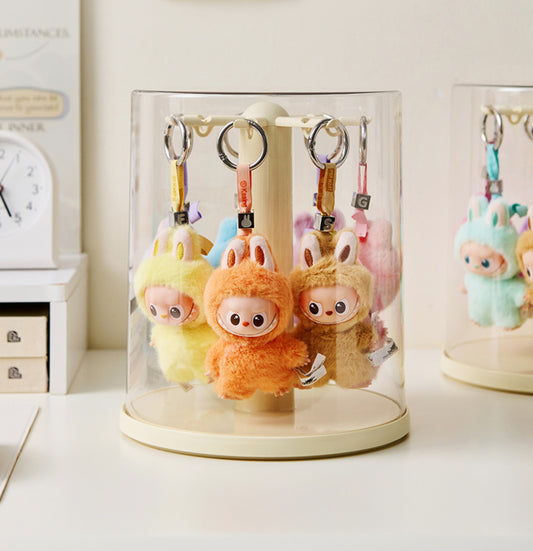 LABUBU Rotating Display Case 4.0 – Dustproof Plush Keychain Organizer Box, 360° Spinning Storage Stand for Pop Mart Figures, Blind Box Dolls, and Collectible Keychains