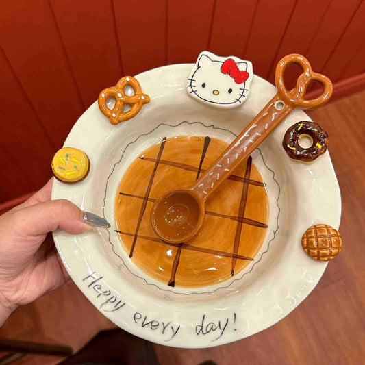 Ceramic Pasta Plate – Cute Japanese Style Dish for Pasta, Salad & Desserts | “Happy Every Day” Tableware Gift