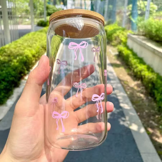Cute Bow Glass with Straw