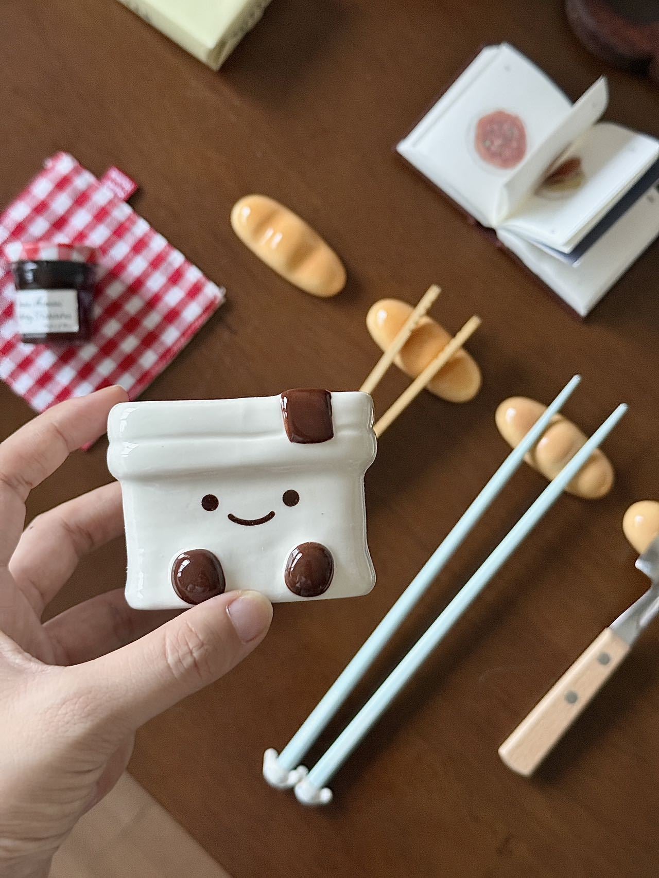 Cute Bread Ceramic Chopstick Rest | Adorable Tableware Holder for Home Dining