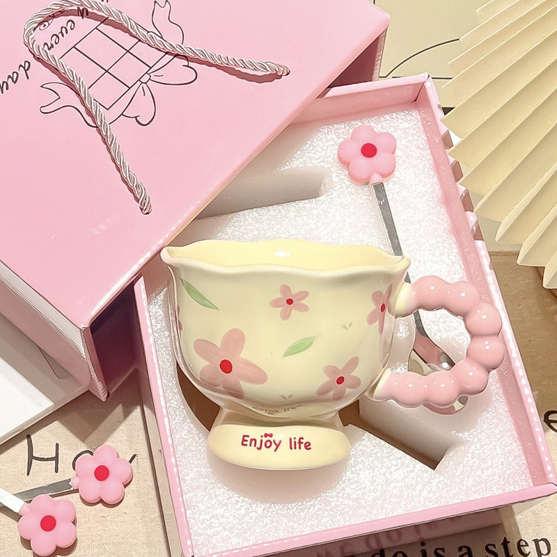 Small Floral Cup + Flower Spoon (Gift Box Packaging) 350ml
