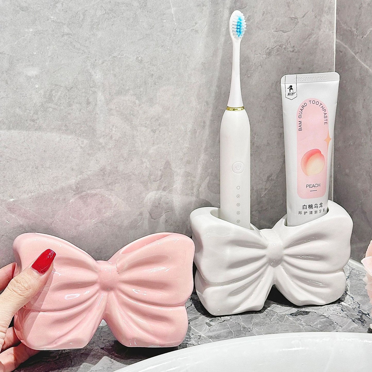 Toothbrush and Toothpaste Ceramic Storage Rack