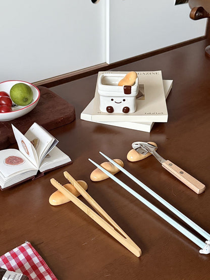 Cute Bread Ceramic Chopstick Rest | Adorable Tableware Holder for Home Dining