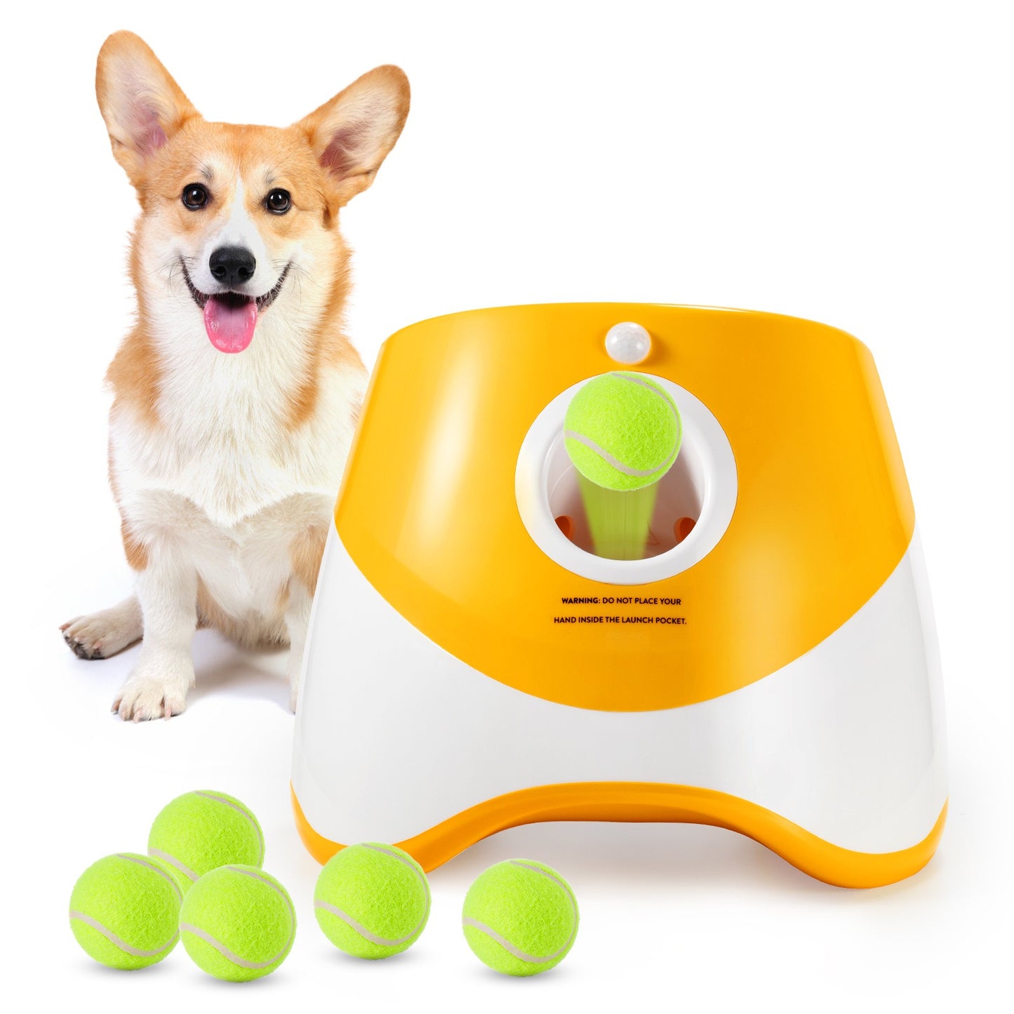 Pet Tennis Ball Launcher – Outdoor Spring-Powered Thrower Toy for Dogs, Includes 3 Balls
